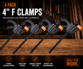 4-Pack 4-Inch Woodworking F Clamps – Quick Grip Bar Clamps for Woodworking & DIY