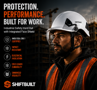 Industrial Safety Hard Hat with Face Shield – ANSI Style Construction Helmet