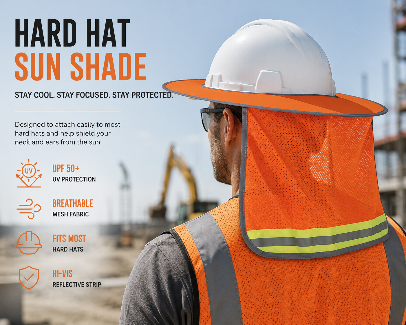 ShiftBuilt Hard Hat Sun Shade with Neck Protection – Hi-Vis UV Cooling Helmet Cover