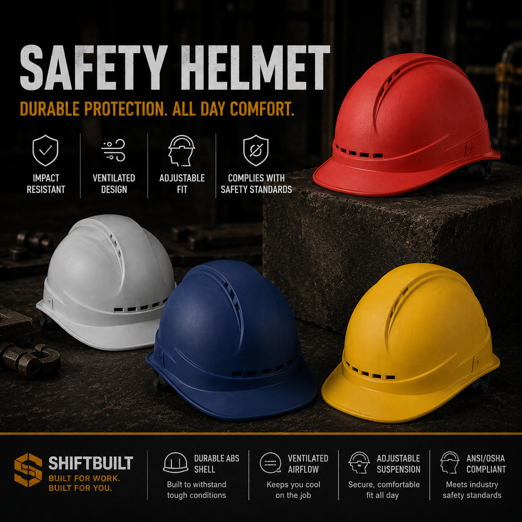 ShiftBuilt Vented ANSI Safety Helmet – Adjustable Construction Hard Hat