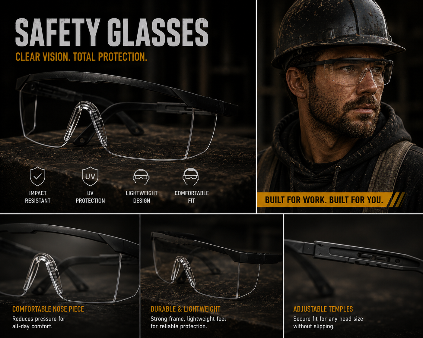 Clear Safety Glasses - Anti-Fog Impact Resistant Protective Eyewear