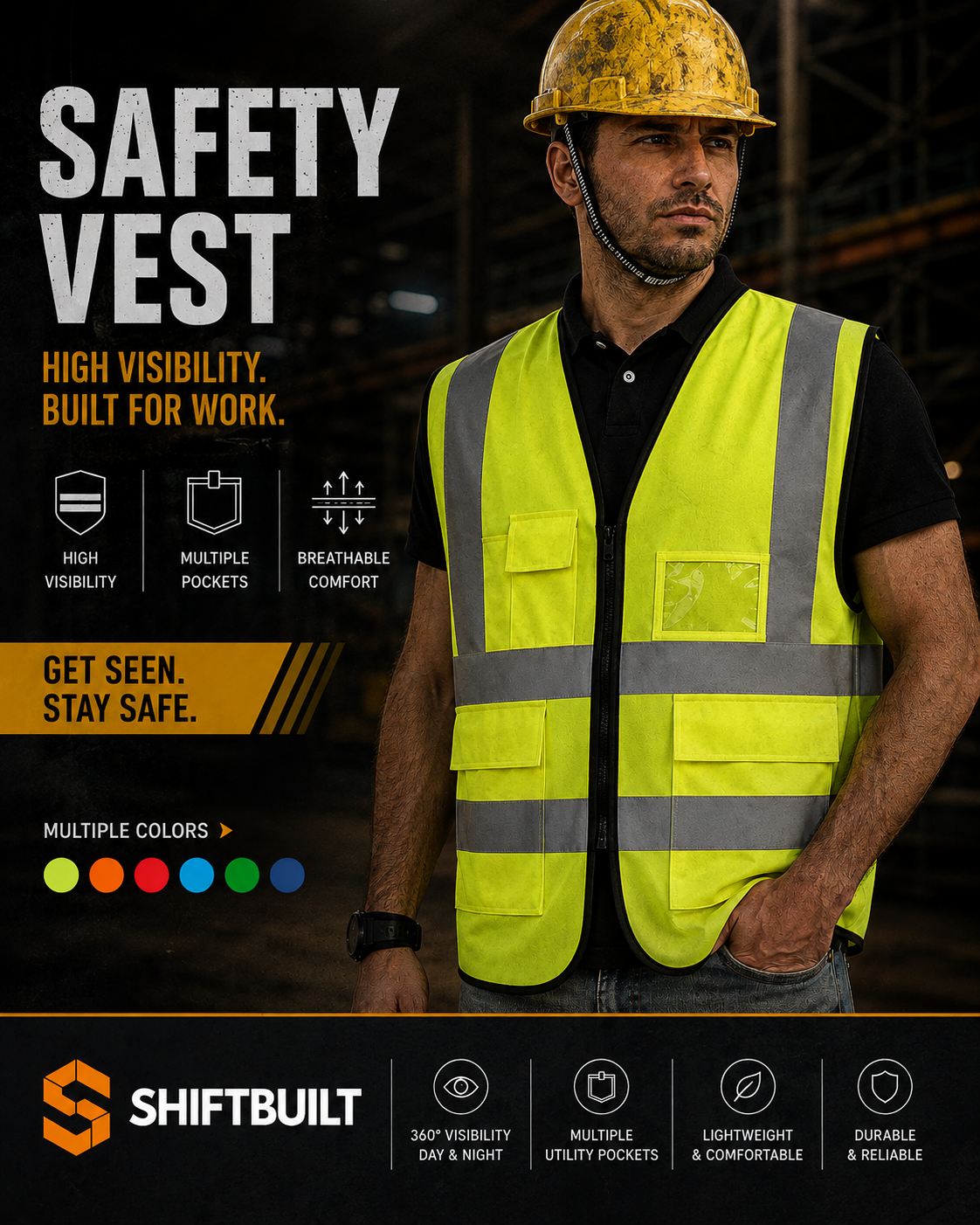 Hi Vis Reflective Safety Vest – High Visibility Construction Work Vest