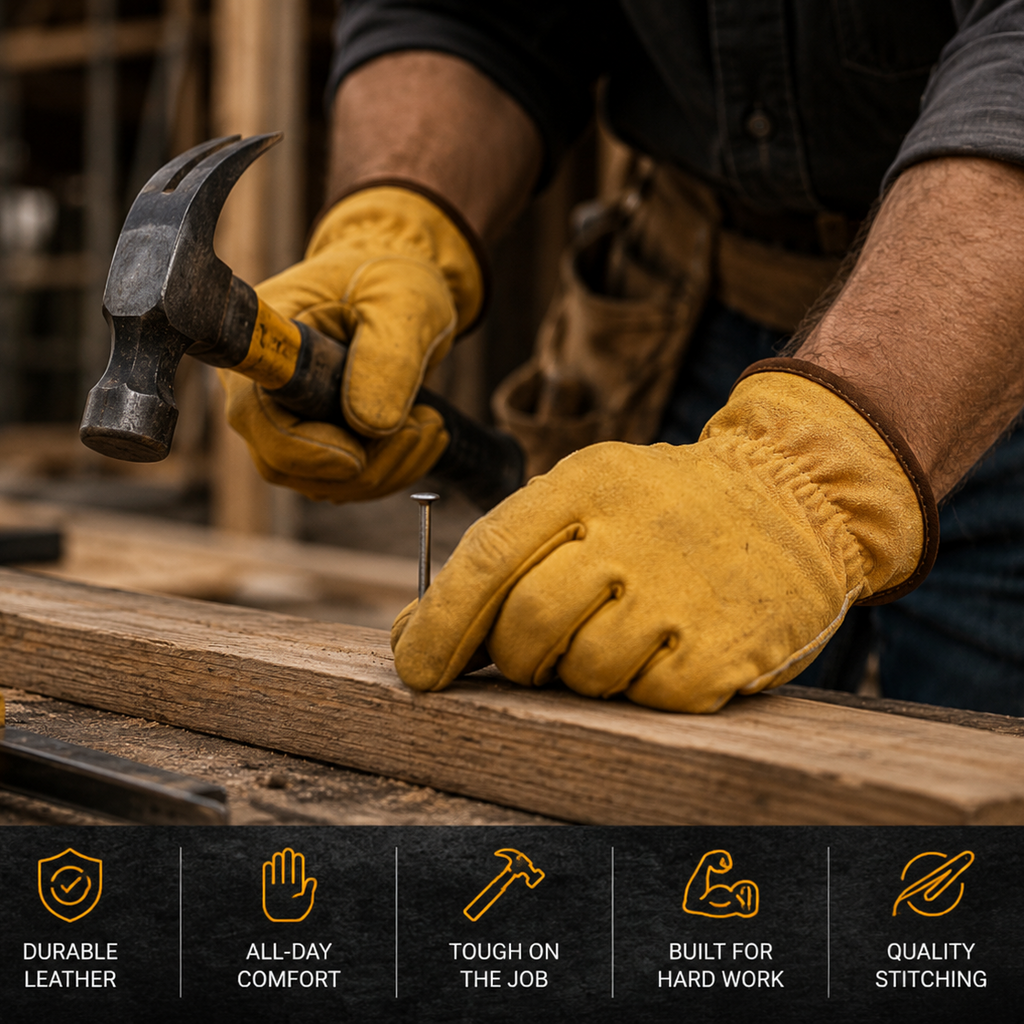 ShiftBuilt HeavyGrip Leather Work Gloves
