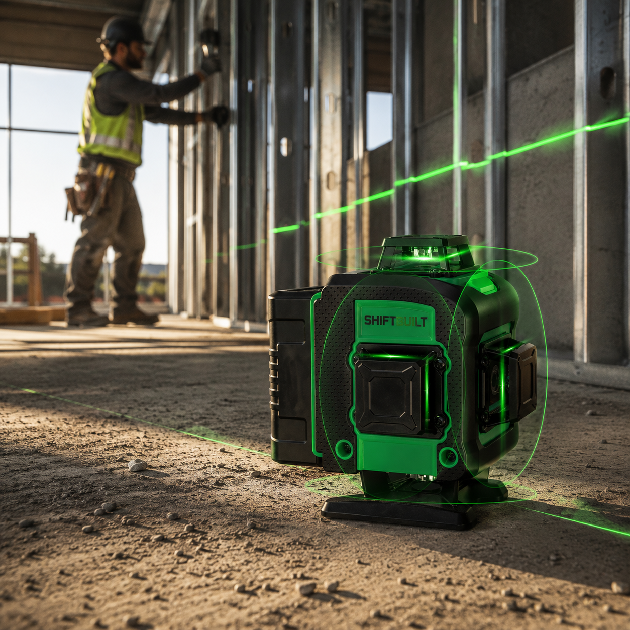ShiftBuilt 16-Line Green Laser Level Kit | 360° Self-Leveling Cross Line Laser with Rechargeable Batteries & Magnetic Mount
