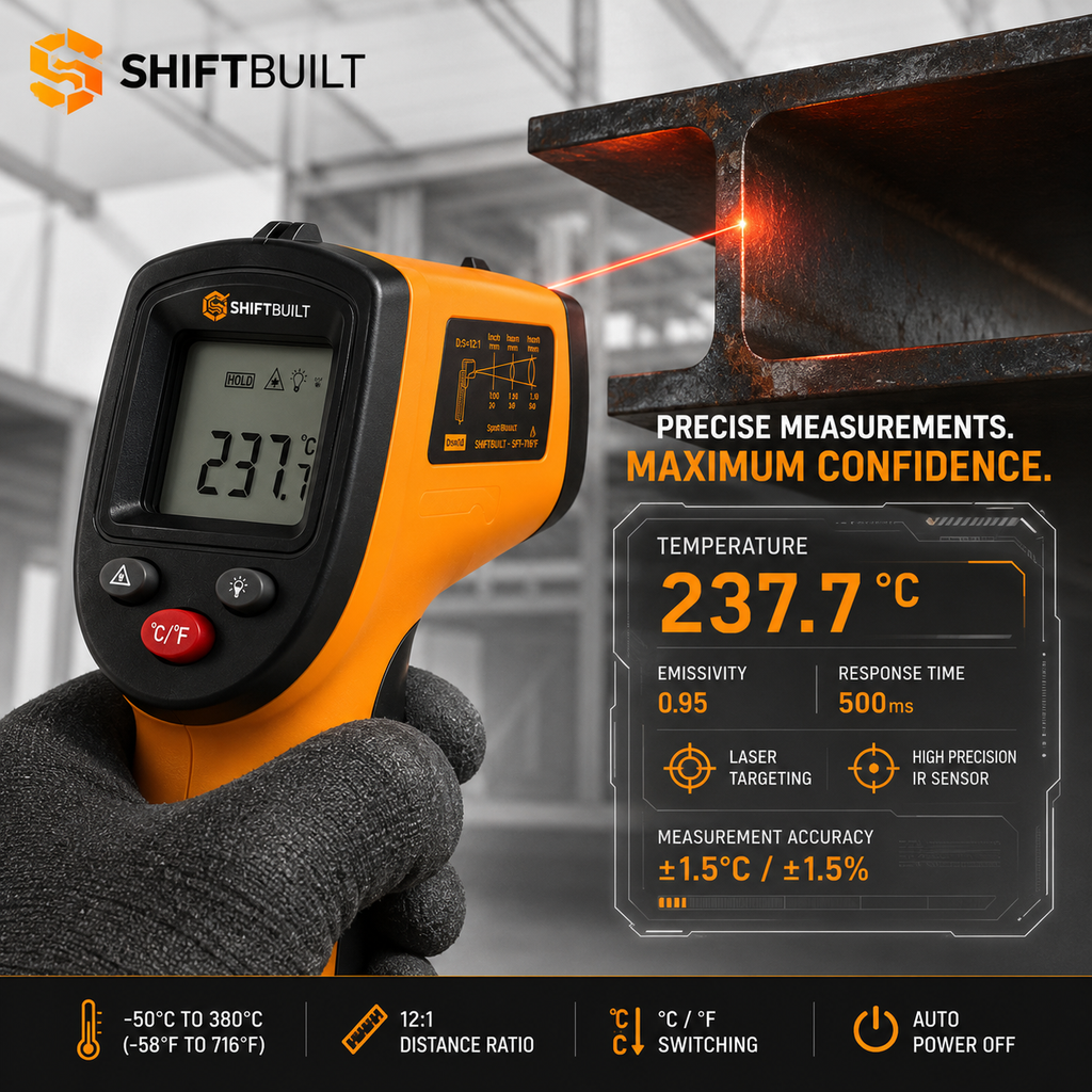 ShiftBuilt Professional Infrared Thermometer | Non-Contact Laser Temperature Gun