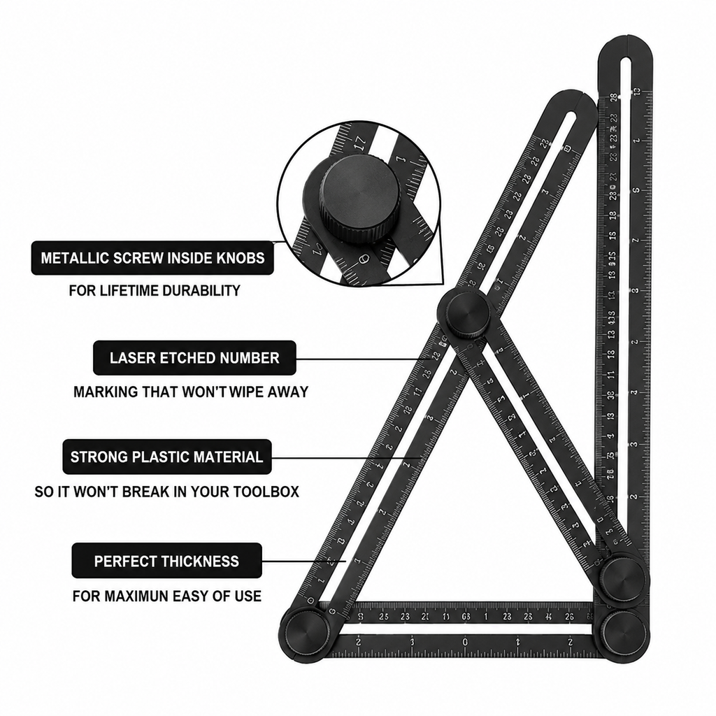 ShiftBuilt Adjustable Angle Measuring Template Tool | Multi-Angle Layout Ruler