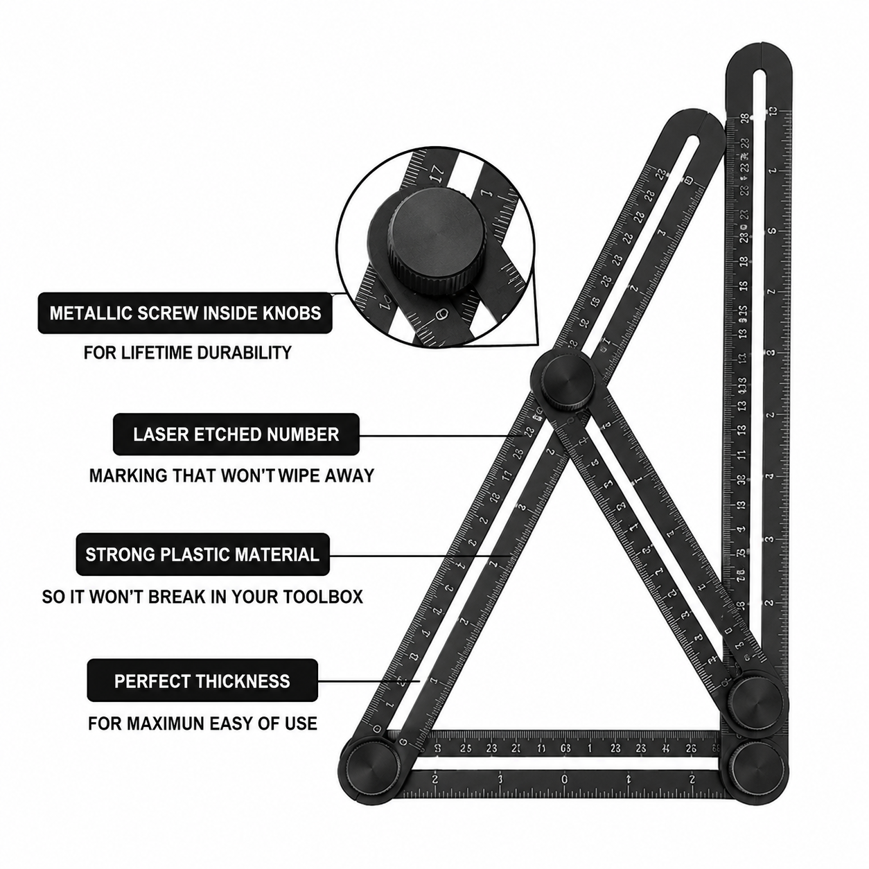 ShiftBuilt Adjustable Angle Measuring Template Tool | Multi-Angle Layout Ruler