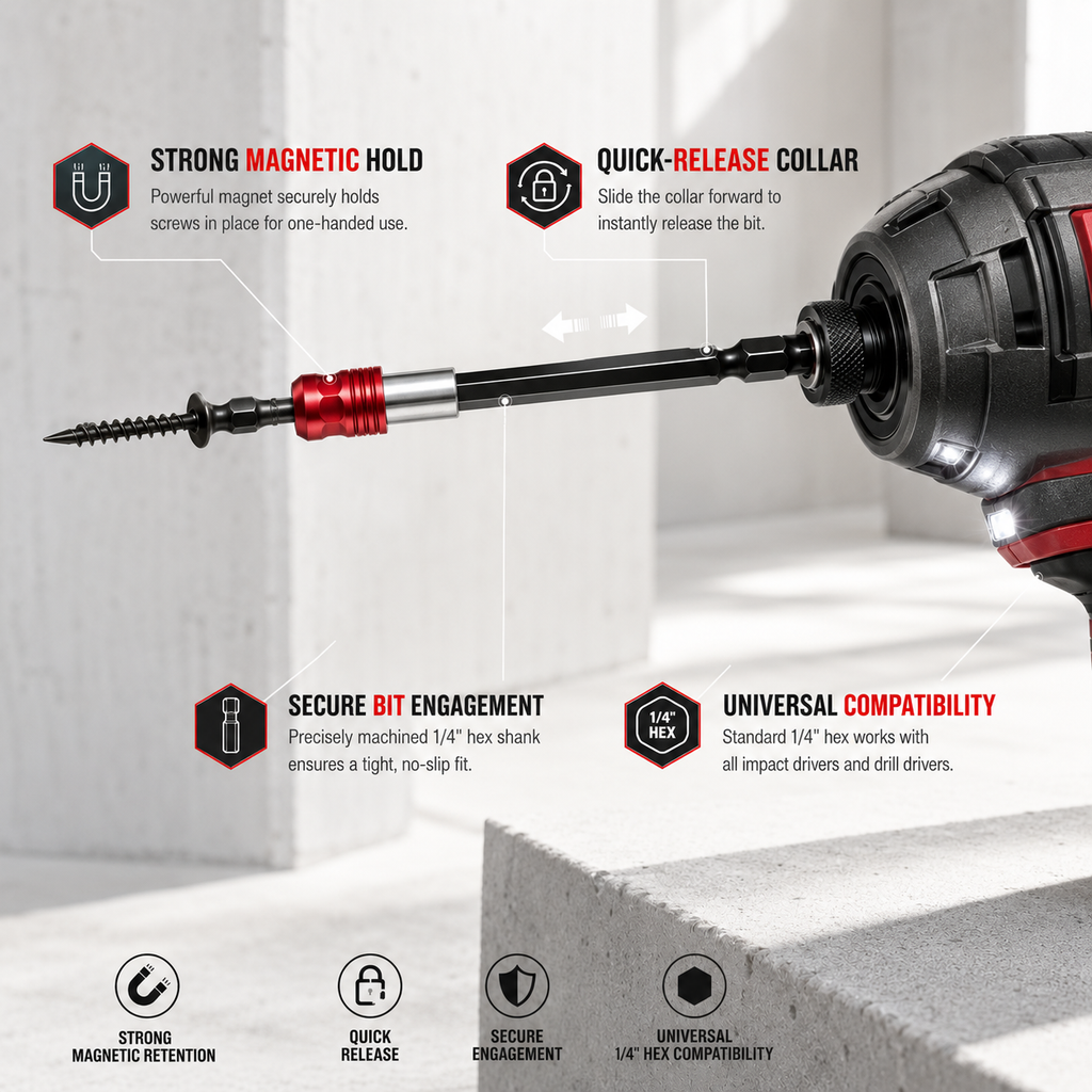 ShiftBuilt™ 6-Piece Magnetic Impact Bit Extension Set | Quick-Release 1/4" Hex Drivers
