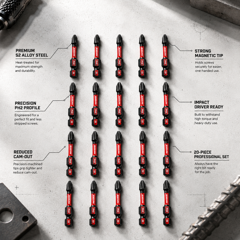 ShiftBuilt 20-Piece Magnetic PH2 Impact Screwdriver Bit Set