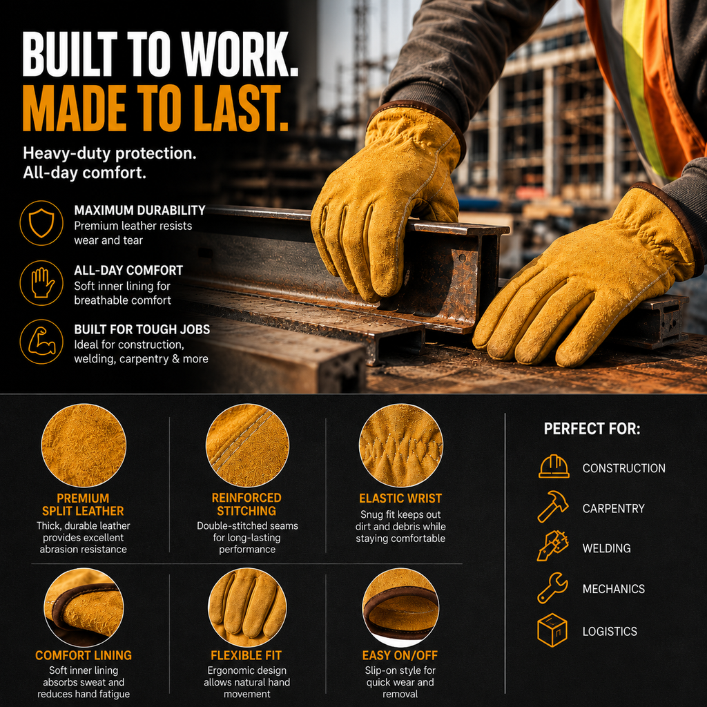ShiftBuilt HeavyGrip Leather Work Gloves